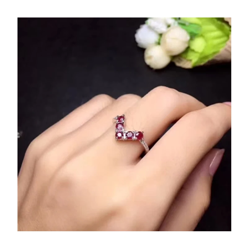 Натуральные рубиновые комплекты украшений для женщин элегантные Nacklace& Ring 925 стерлингового серебра женские для невесты оптовик#1037