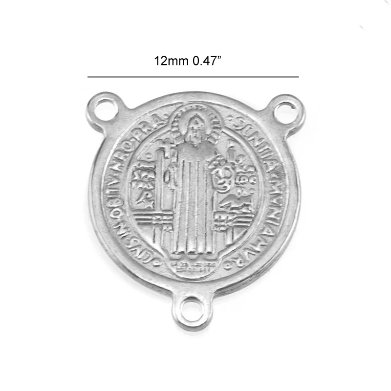 12mm-3Loop-Steel 50 шт. Подвеска для отца орден Святого Бенедикта св. Бенедикта бирки монета из нержавеющей стали католической церкви Круглый Разъем Подвески - Metal color: 12mm-3Loop-Steel
