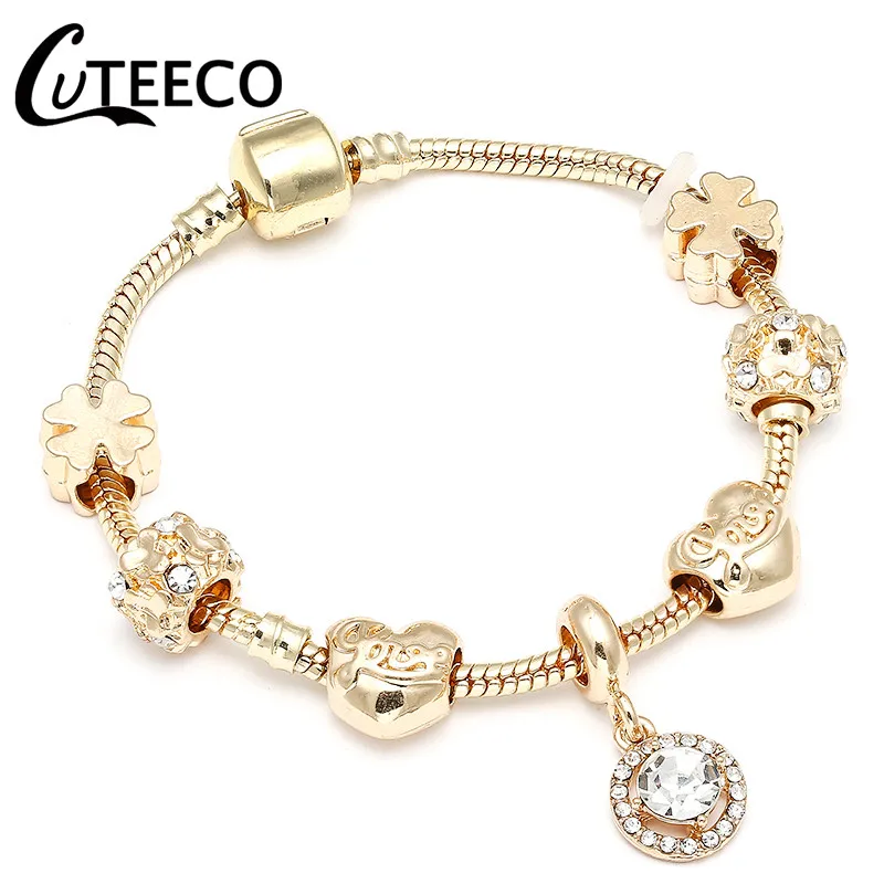 AE042 CUTEECO стиль Королевский кристалл браслет с шармом с короной Fit Золотая цветная змеиная цепь брендовые браслеты и браслеты для женщин ювелирные изделия - Окраска металла: AE042