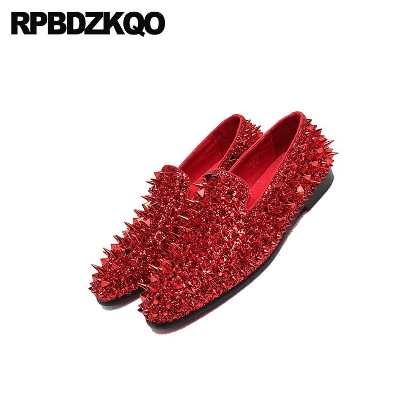 Red Runway Prom Rivet Gold Handmade Glitter Spike Men Shoes Luxury Brand Dandelion Loafers Stud Sequin Fashion Hip Hop Summer | Обувь