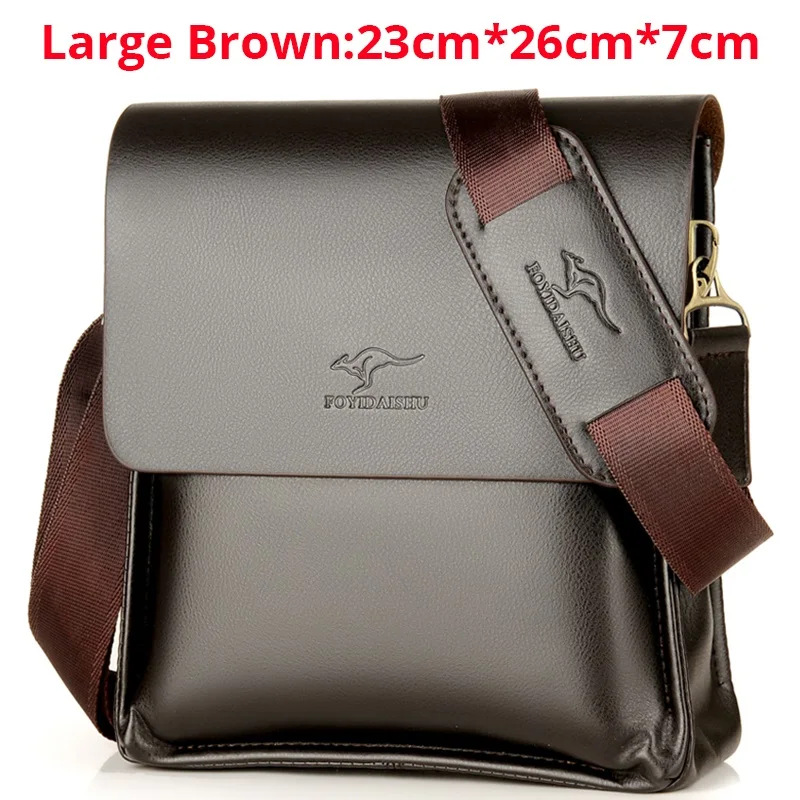 Large Brown Сумка-кенгуру от известного бренда, винтажная мужская кожаная сумка через плечо, мужская деловая сумка на плечо, летняя мужская дорожная сумка с клапаном - Цвет: Large Brown