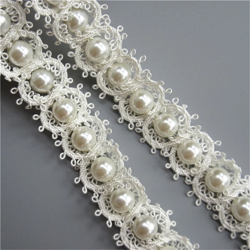 1 метр 25 мм белый полиэфирный жемчуг кружевной край отделка Лента ткань вышитая