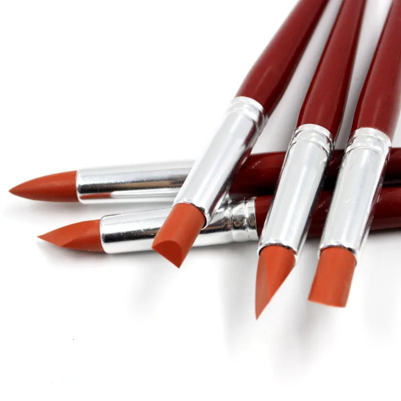 

5 pcs large size red wooden poles rubber silicon rubber pens soft clay and nail carving tools