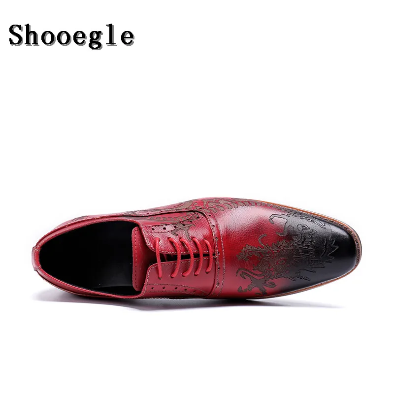 Мужские классические деловые туфли SHOOEGLE красные кожаные оксфорды на шнуровке в