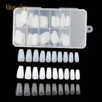 100pcsbox french ballerina false nails coffin shape fake nails with design uv gel acrylic professional full cover nail art tips