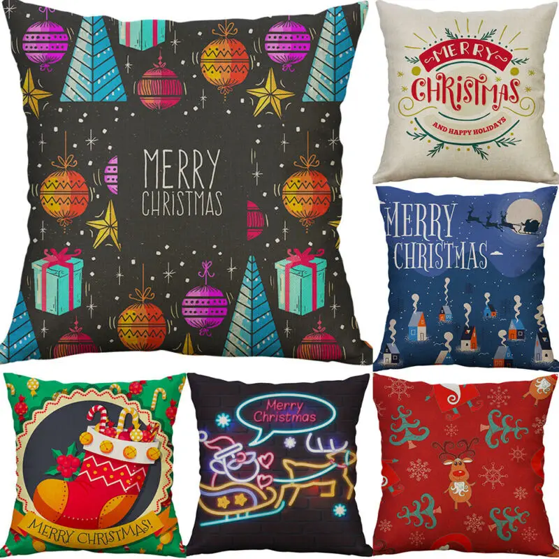 

18\" Square Home Dcor Pillow Cushion Covers Throw Christmas Cotton Linen Cover Print