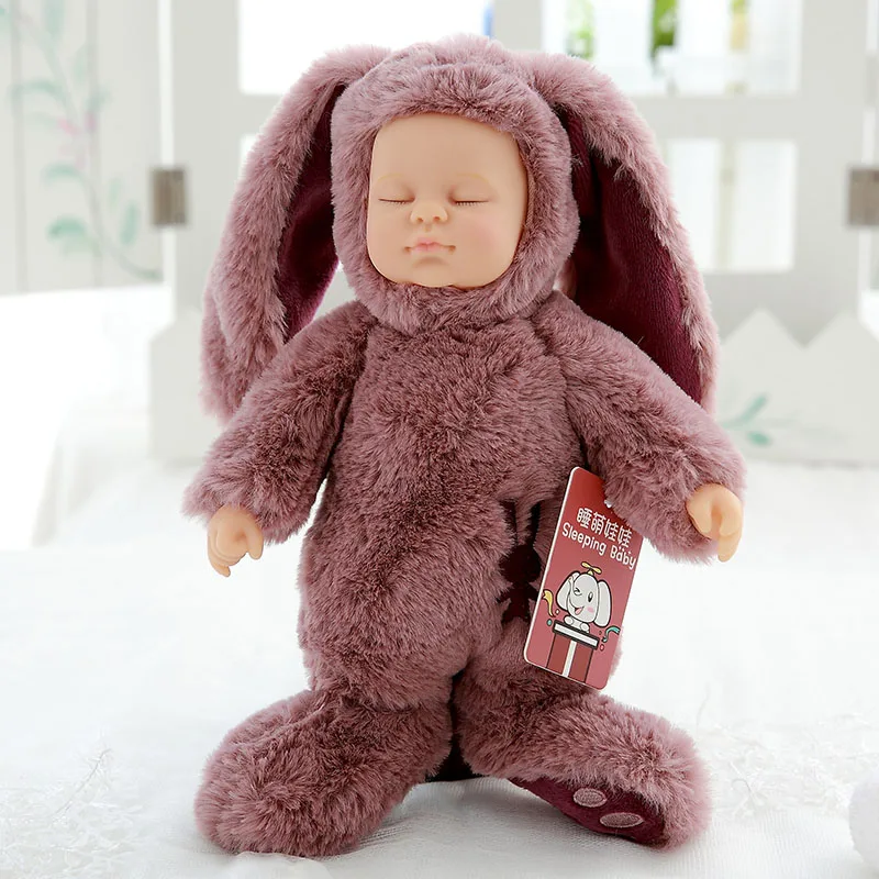 35 см спящие детские куклы для детей мягкие ПВХ Kawaii детские плюшевые игрушки для девочек и мальчиков Рождественский подарок Bebe Кукла реборн игрушки - Цвет: brown rabbit