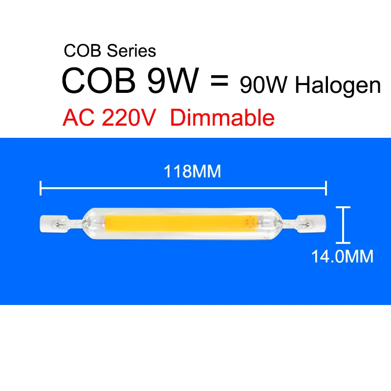 COB 118mm 220V Dim R7S Светодиодная лампа с регулируемой яркостью Светодиодная лампа 15 Вт 12 Вт 9 Вт 78 мм 118 мм 189 мм заменить галогенные J78 J118 100W прожектор светильник Точечный светильник AC 110V 220V - Emitting Color: COB 118mm 220V Dim