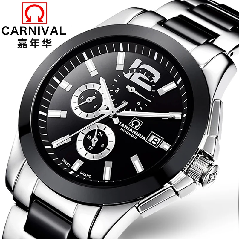 

Carnival Brand Automatic Watch Men Ceramic Strap Multifunction Mechanical Watches Mens Wristwatch Waterproof Clock