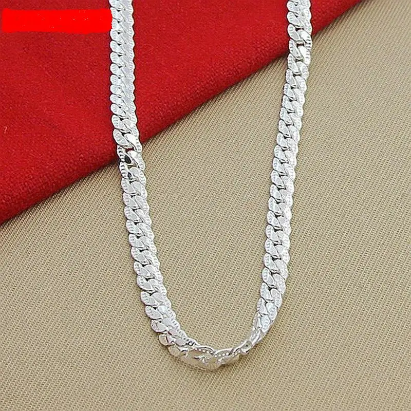 New Women 6 MM Lateral Full Necklace In Silver 925 Sterling Silver Fashion Jewelry Women Men Link Chain Necklace