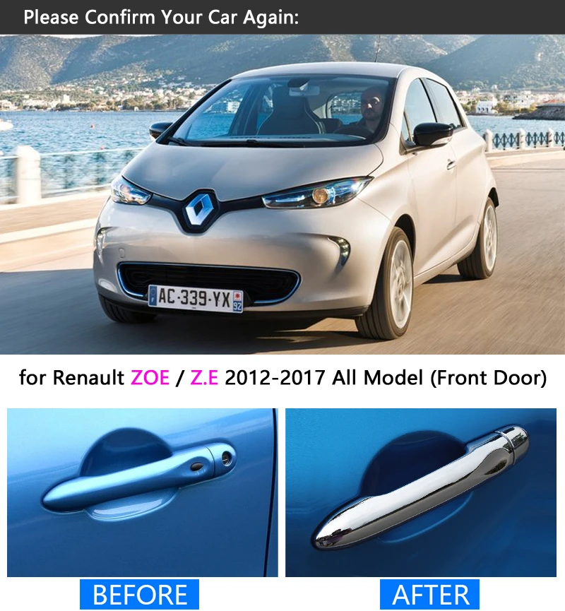 Для Renault ZOE Z.E 2012-2017 хромированная дверная ручка комплект отделки 2Dr 2013 2014 2015 2016