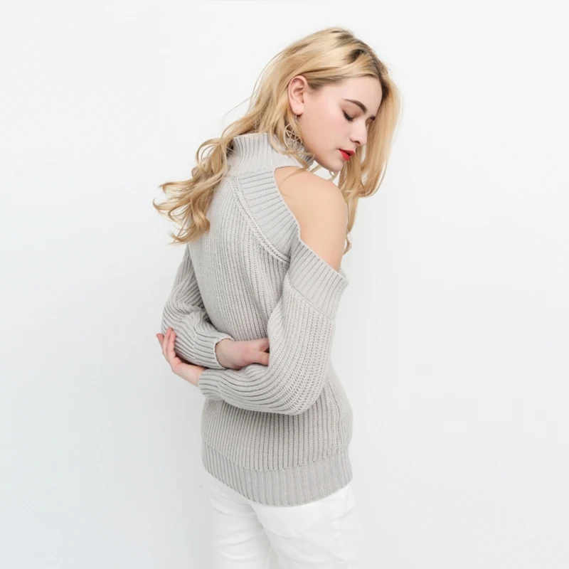 HDY Haoduoyi Women's High Neck Cold Shoulder Long Sleeve Sweater Autumn Warm Pullovers Knitted Tops Jumpers Fashion Sweaters | Женская