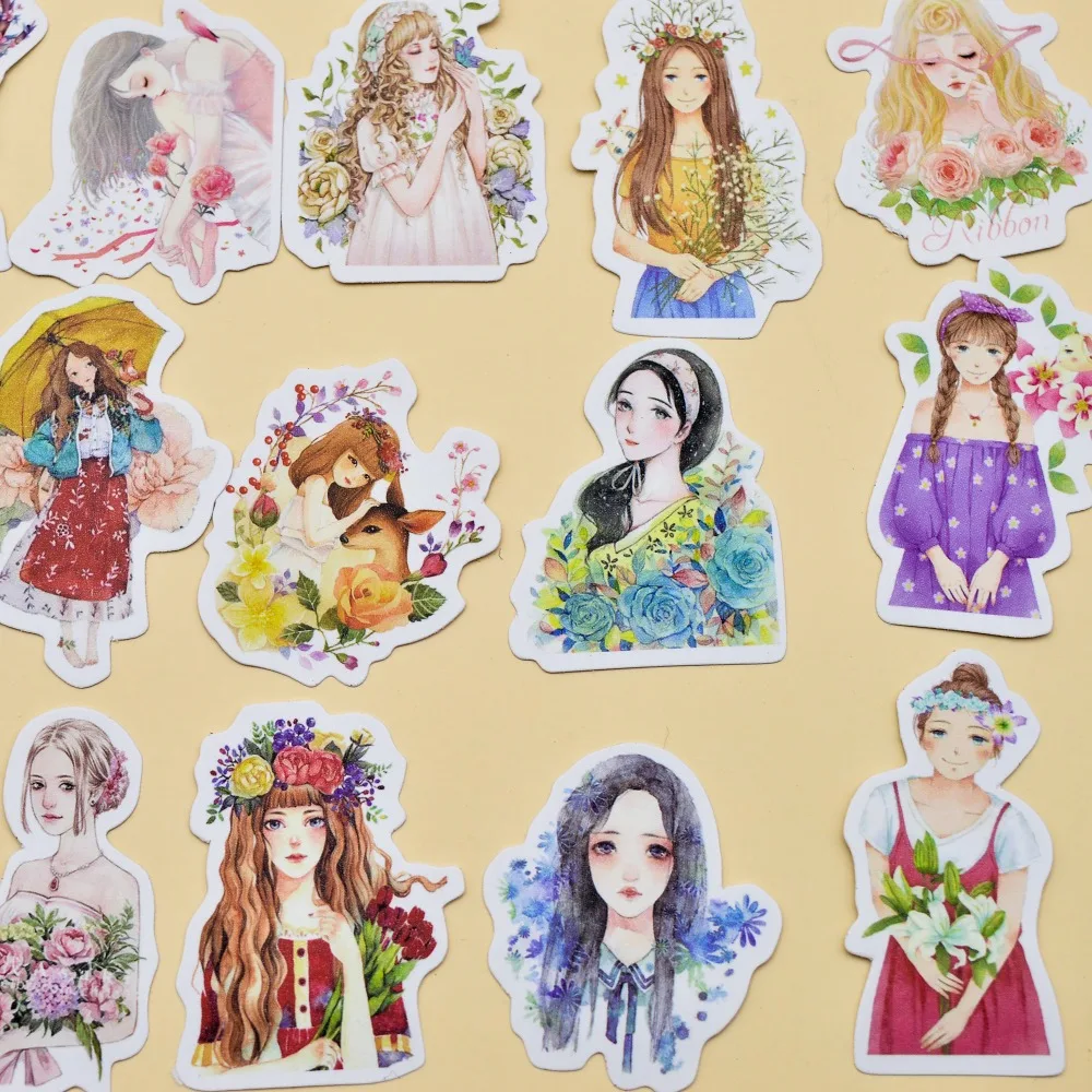 30 шт. Kawaii Молодежная Красивая маленькая наклейка для девочек, самодельный цветок, цветущая девушка s/бумага
