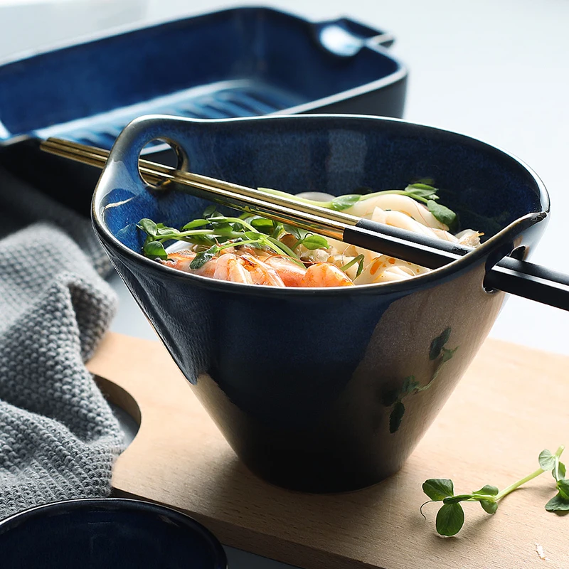 Синяя керамическая миска для лапши столовые тарелки супа салата поднос|bowl