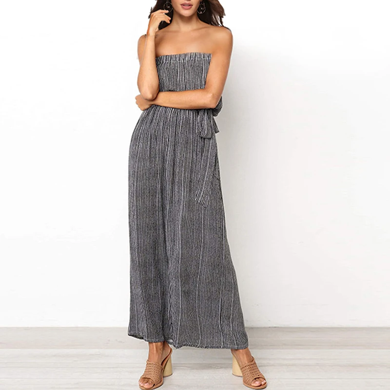 Женские повседневные Комбинезоны летние свободные без бретелек в полоску с