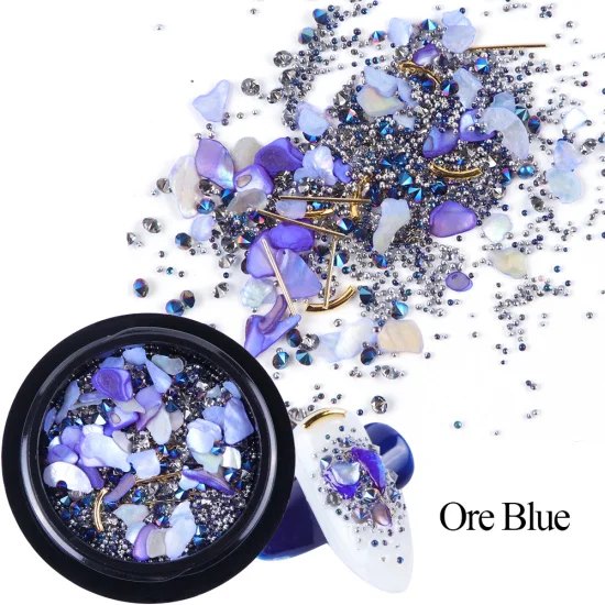Ore Blue Смешанные Стразы 3D дизайн ногтей украшения блестящий циркон бусины в виде ракушки драгоценные камни кусочки камень металлические блестки шпильки Маникюр TR919 - Цвет: Ore Blue