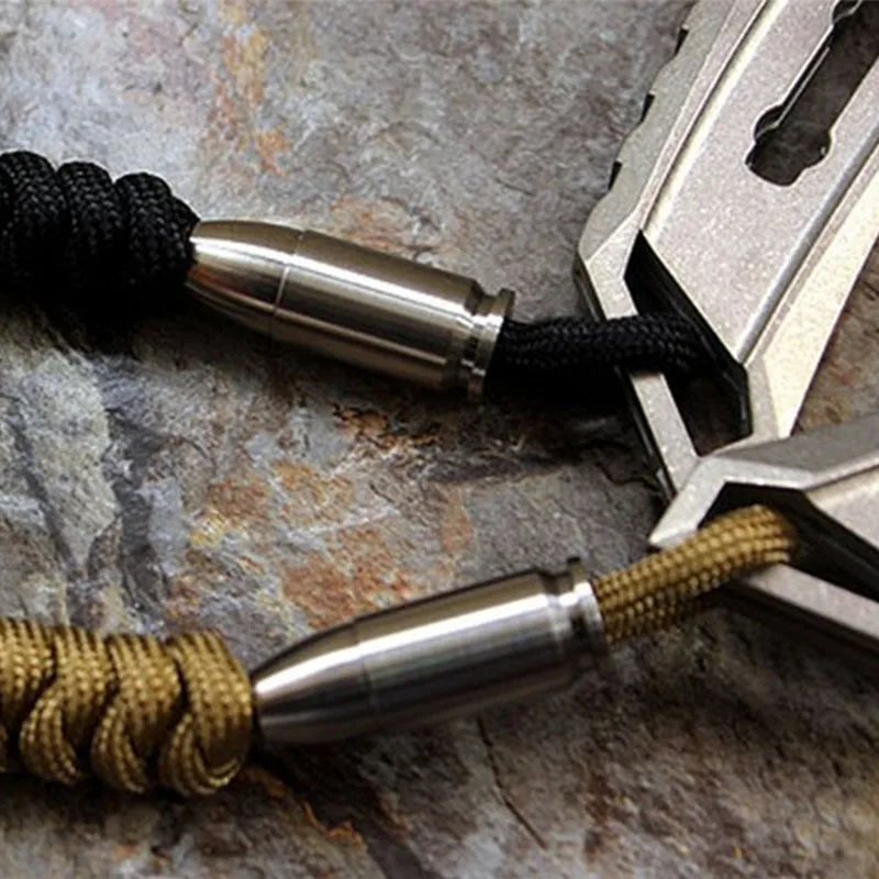 Titanium CNC Bullet Head EDC Knife Lanyard Titanium Knife Beads Paracord Fits Tritium Tube Umbrella Rope Outdoor Parachute Cord