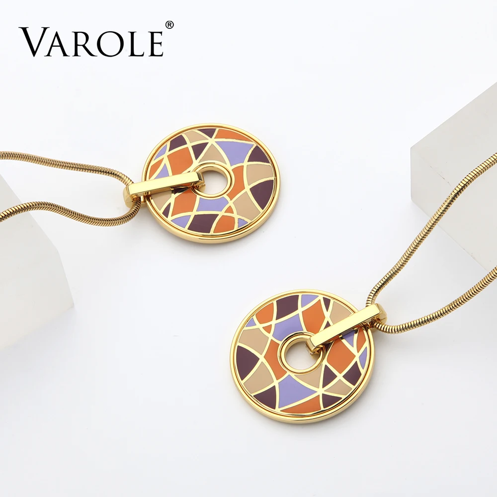 Varole Grid Art Design Enamel Necklace &amp Pendant Angel Bohemia Classic Pendants for Women Jewelry Snake Chain Necklaces | Украшения и