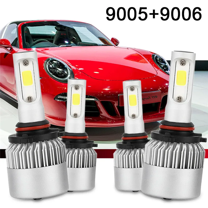

4x S2A Автомобильные светодиодные лампы 9005 + светодиодный 9006 W 390000LM комбинированная фара дальнего + ближнего света 2600 K комплект автомобильных ...