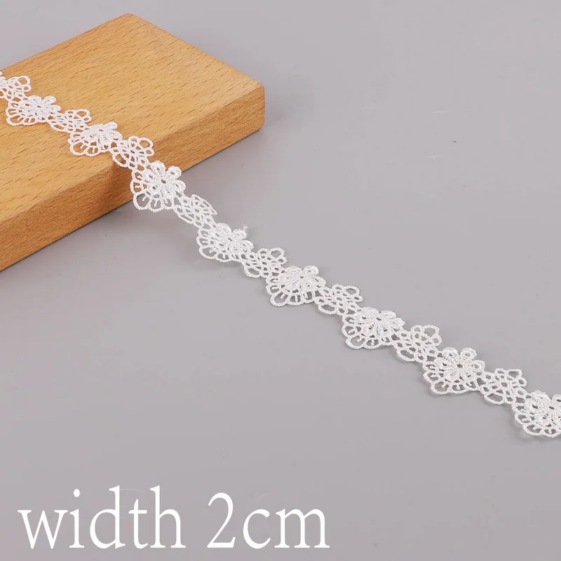 Width 2cm 1 ярд белый цветок лист бант с кружевной отделкой пэчворк Материал полиэстер кружевная лента с вышивкой для пошив одежды «сделай сам» Аксессуары - Цвет: Width 2cm