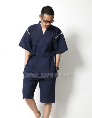 Фото Летнее мужское кимоно Jinbei с коротким рукавом, комплект из 2 предметов, пижама, домашняя одежда №2