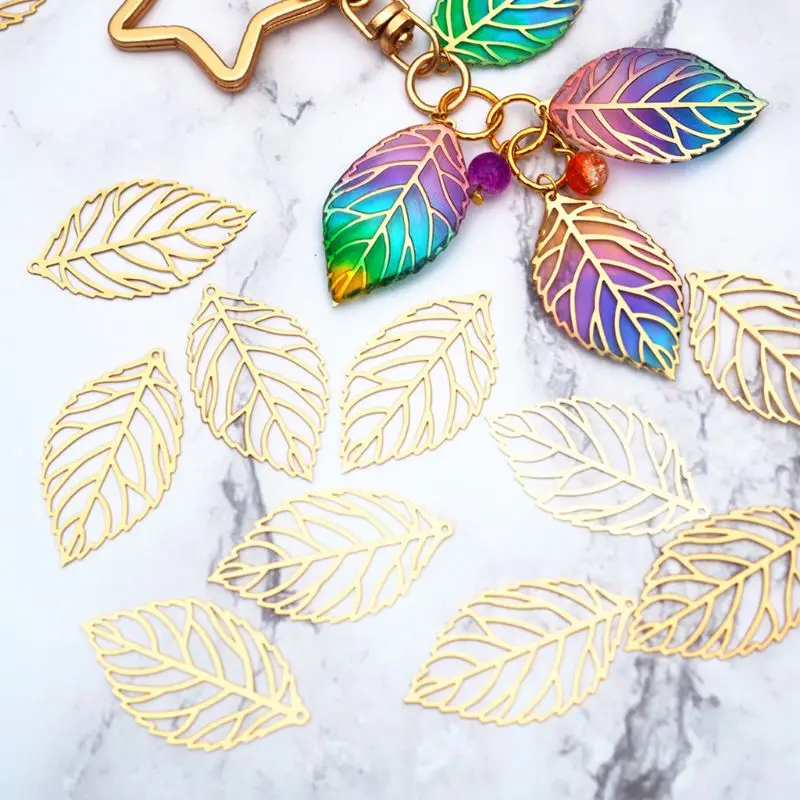 

100 pcs/Pack Openwork Leaf Metal Flower Frame Pendant Charm DIY UV Resin Necklace Leaf mold jewellery making supplies