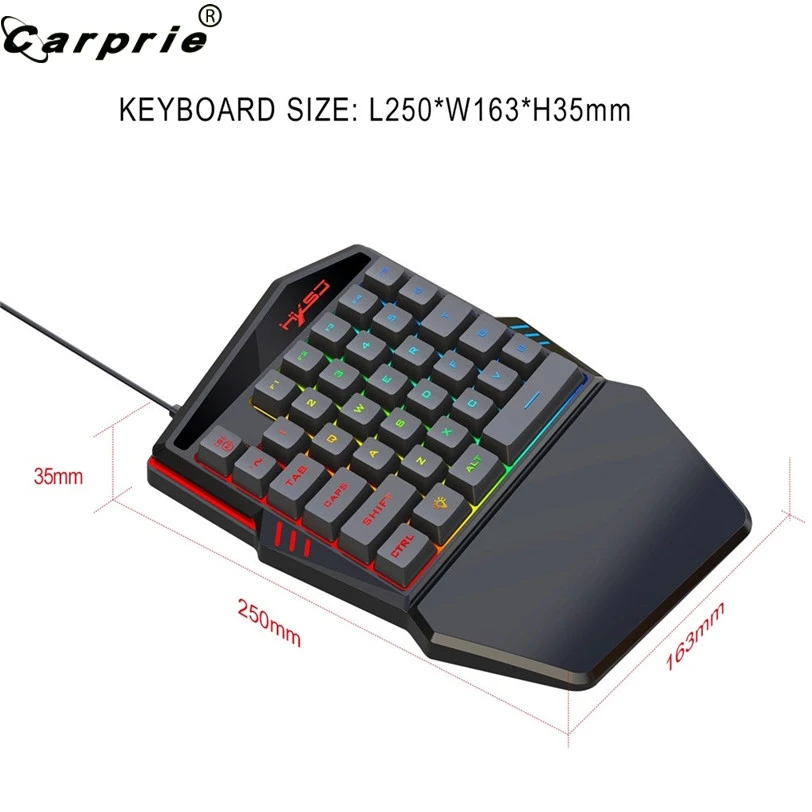 

CAPRPIE Pro One Hand Wired Gaming Keyboard Mouse Combo Ergonomic Rainbow Backlight DPI6400 Optical Mice Keyboards 907