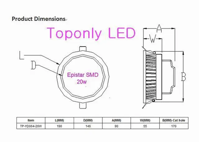 Светодиодный потолочный светильник epistar 6 &quot 20 Вт 103lm/w CRI&gt80 UL новинка 2015|light pol|light