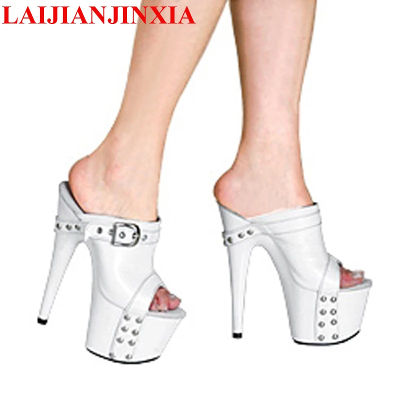 LAIJIANJINXIA Women's Platform Shoes 17cm Ultra High Heels Slipper Shoes 7 Inch Hand Made Women High Heel Dance Shoes Lady Shoes