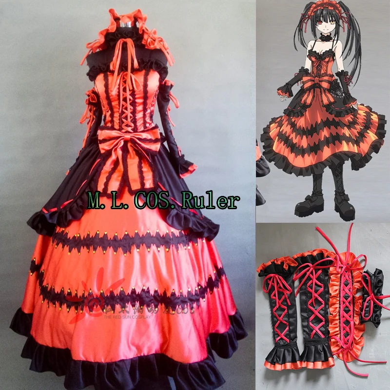 Индивидуальный заказ Аниме COS DATE A LIVE Tokisaki Kurumi косплей костюм полный костюм платья+ головной убор+ шейный платок любой размер