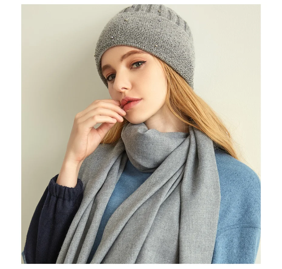 VIANOSI New Fashion Wool Winter Hats for Women Beanies with Pearl Fashion Warm Cap Brand Bonnet