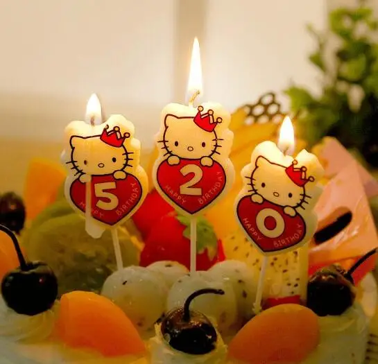 5 компл. День рождения торт свечи hello kitty 0 9 цифры мультфильм день цветное пламя