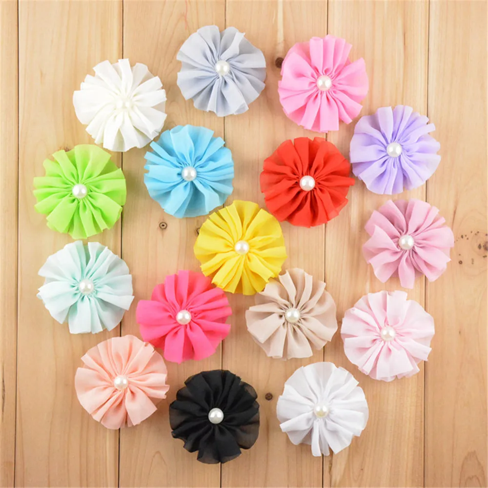 

20pcs/lot ballerinas flower with pearl center Boutique Hair Accessories DIY Craft 16 colors in stock