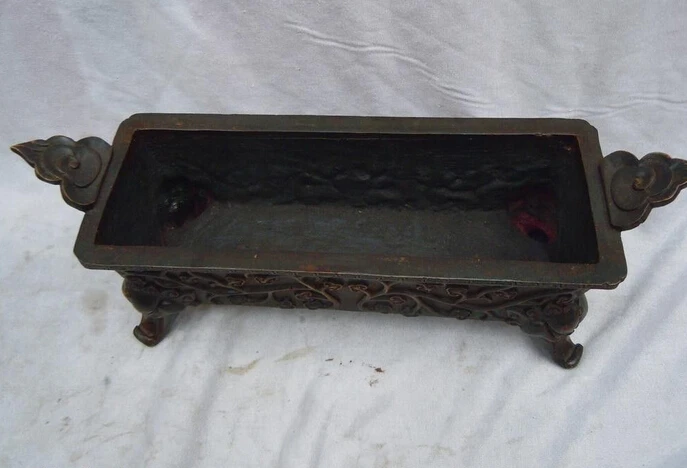 17 см Китайский бронзовый резные цветочным узором Курильница скульптура подарок