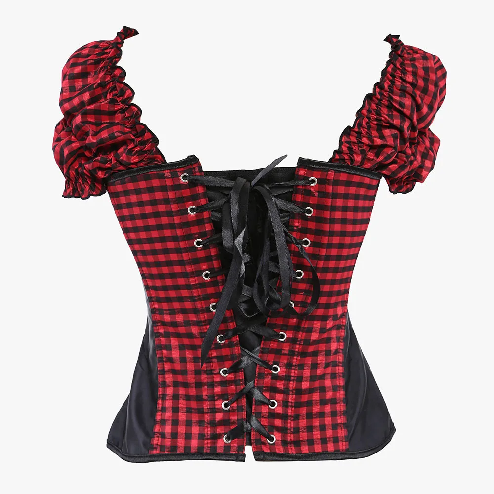 Для женщин стимпанк пышными рукавами корсетное нижнее белье Готический красный