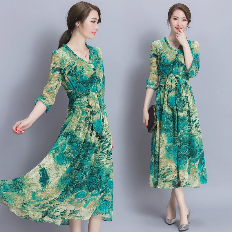 2018 Новый сезон: весна–лето плюс Размеры платье Для женщин v образным вырезом