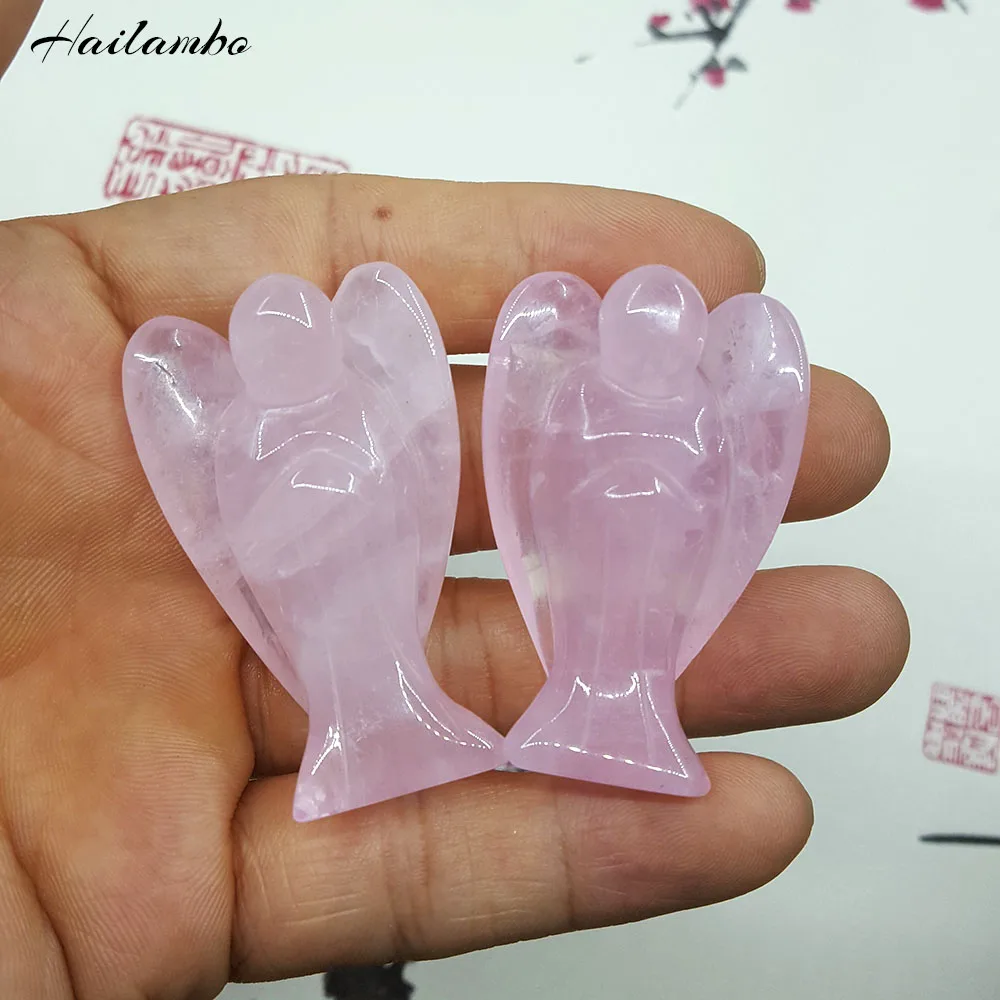 10pcs Elegant Natural Rose Pink Quartz Crystal Beads Angel Statue Carved Standing Figurine With Wing Pendant Charms TS08# | Украшения и