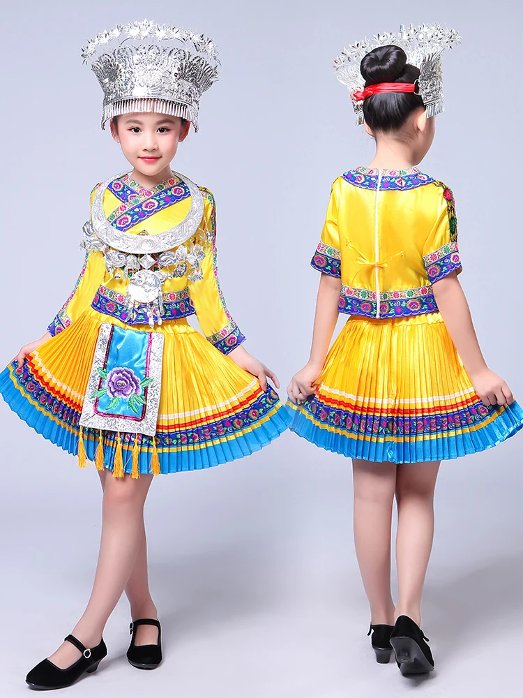 Костюм китайского народного танца детский танцевальный костюм Hmong с китайскими