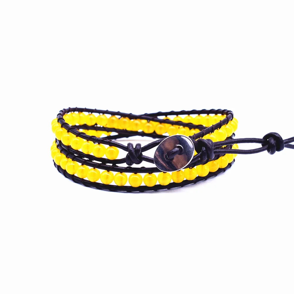 Vintage Handmade 2 laps Leather Wrap Bracelet Multi Color Beads Natural Stone Bracelets for Men Women Chakra Bracelet Jewelry