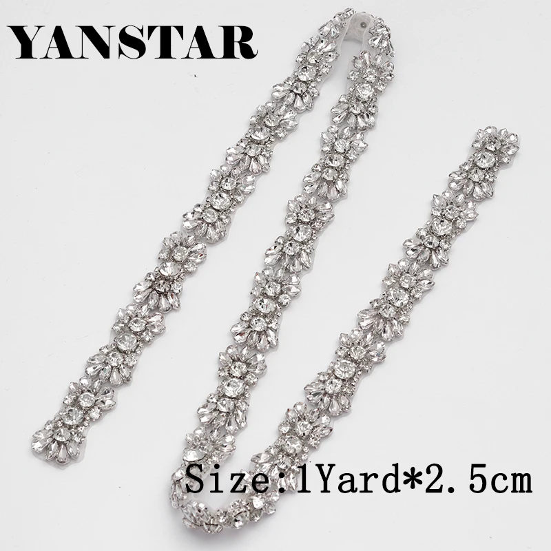 YANSTAR 1 ярд сверкающие хрустальные стразы для свадьбы пояс прозрачные серебряные Кристальные Стразы для аппликации YS975