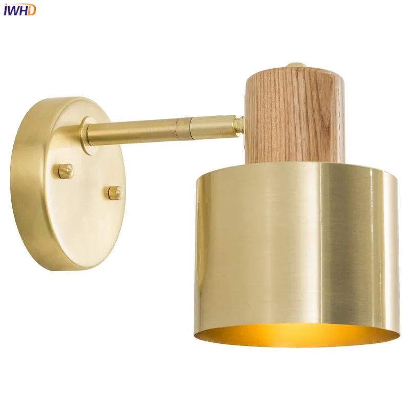 

IWHD Nordic Wooden LED Wall Lamp Beside Bedroom Living Room Bathroom Mirror Light Modern Copper Wall Sconce Wandlamp Lighting