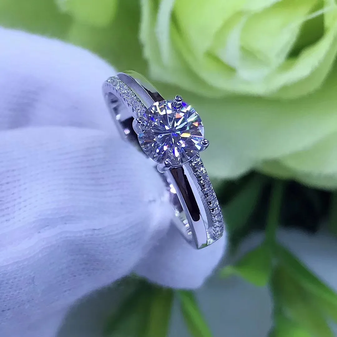 Круглое серебряное кольцо с муассанитом 1ct D VVS роскошное кольцо с муассанитом Weding для женщин