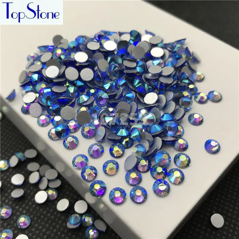 TopStone Lt Сапфир AB Цвет ss3 ss30 круглые стеклянные стразы с плоской задней