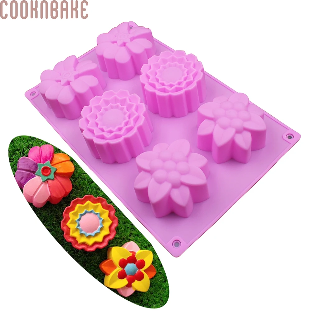

COOKNBAKE Silicone Mold for Handmade Soap resin flower cake bread pastry bakeware 6 cavity pudding cake decorating tool