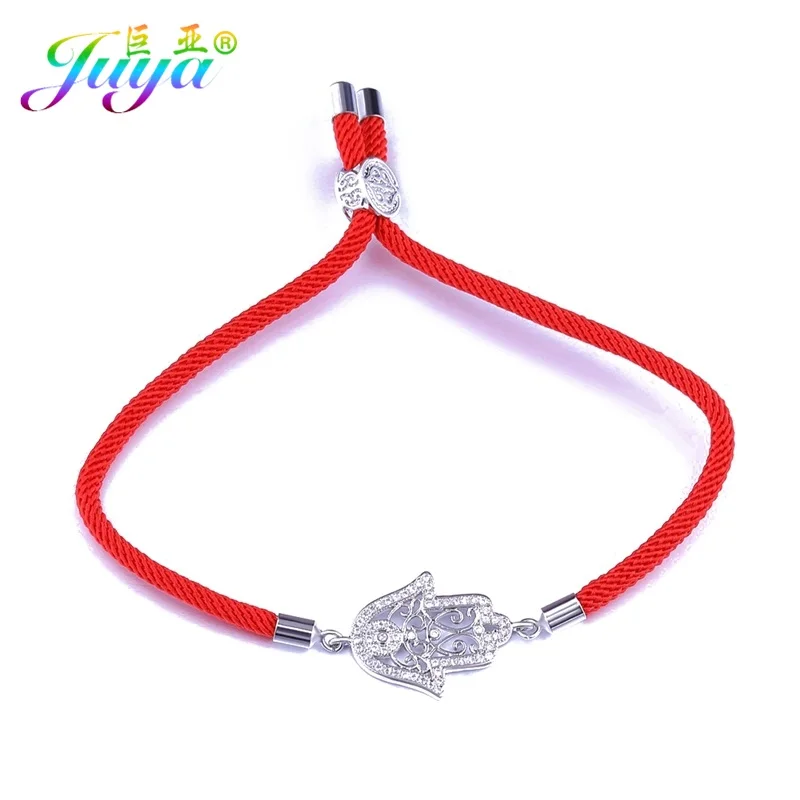 white red rope Juya Хамса Браслеты микро проложить Циркон регулируемые веревки цепи браслеты «Фатима» подходят для женщин мужчин турецкий подарок ювелирные изделия - Окраска металла: white red rope