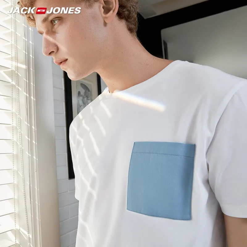 JackJones Мужская хлопковая футболка с контрастными Соединенными карманами