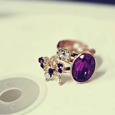 3 шт. Midi набор колец на сустав пальца золото полые кристалл бабочка Открытое