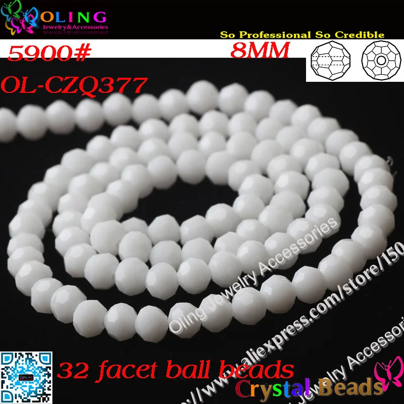 

Bead,100pcs/Lot Chalk White Crystal Glass Faceted Football Beads 8mm Crystal Round Beads For DIY Jewelry Findings