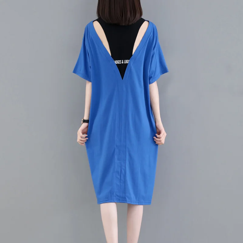 Женское платье-футболка с открытой спиной повседневное свободное платье из двух