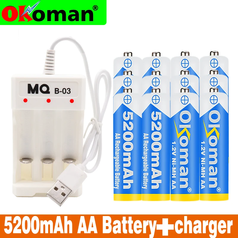 Okoman Новый 5200 mAh никель-металлогидридные AA Предварительно заряженный ni-mh